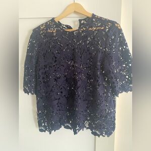 Zara Crocheted Navy Blue Unlined Lace Blouse, only worn three times